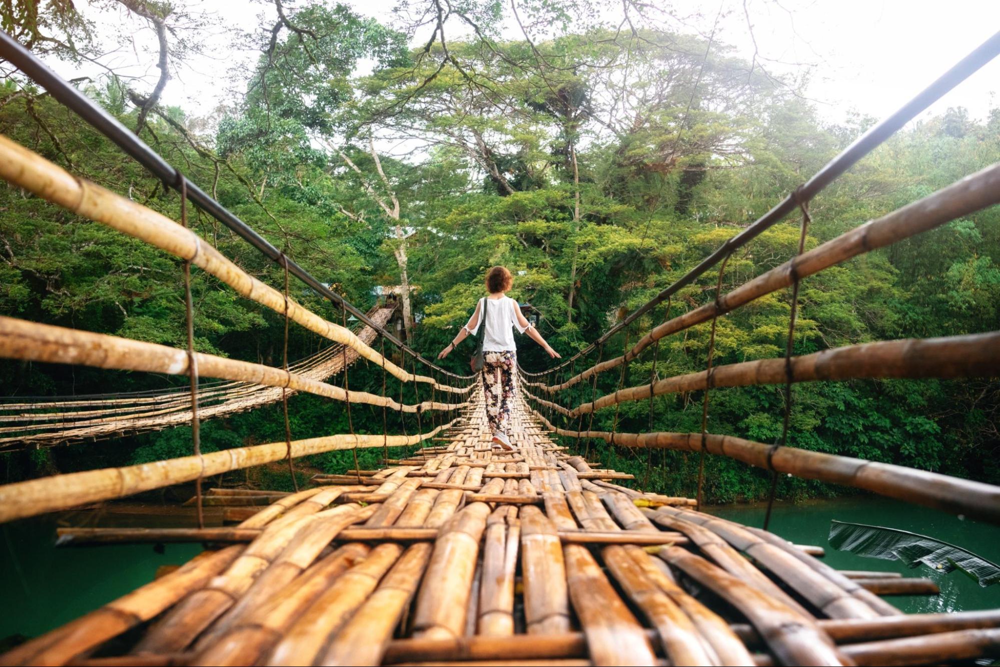 Wooden bamboo bridge,Vacation on tropical island. Bohol, Philippines Wooden bamboo bridge,Vacation on tropical island. Bohol, Philippines
