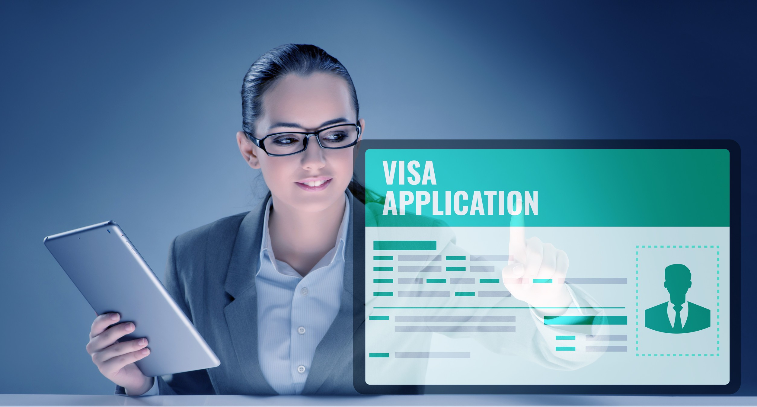 Businesswoman reviewing virtual visa application