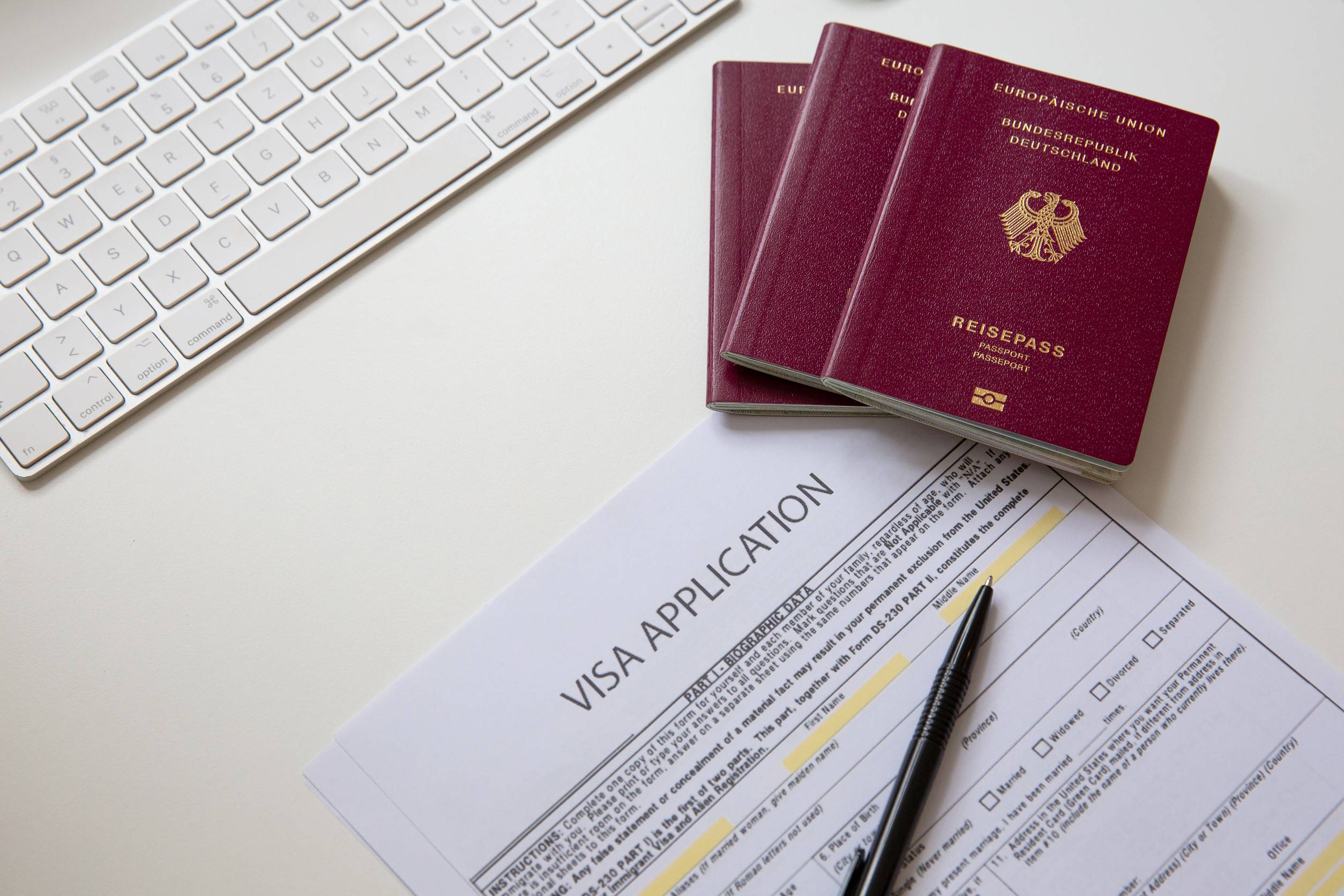 Close up of a visa application document with
