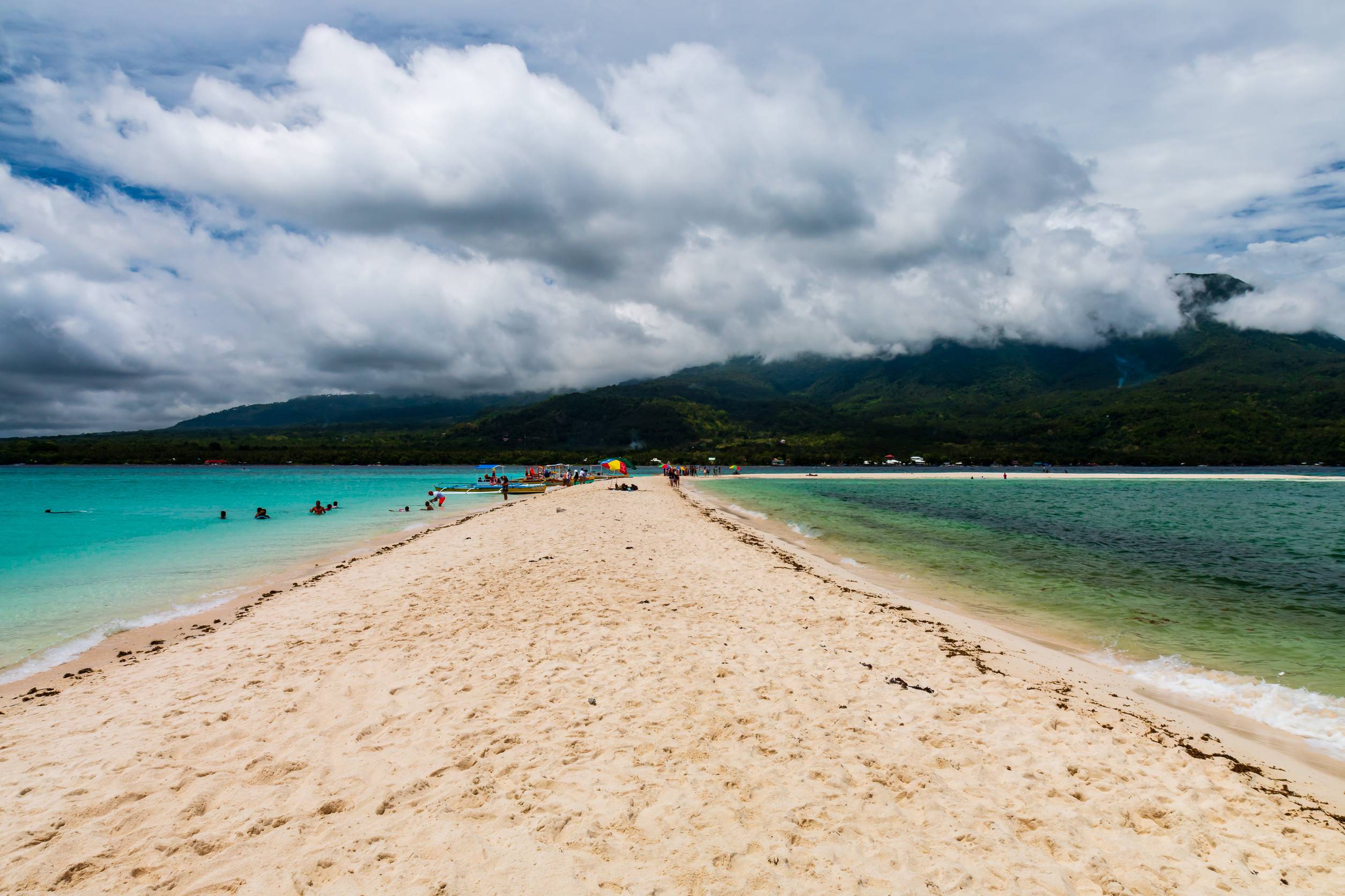Green Tropical Island With Towing Mountains White Island