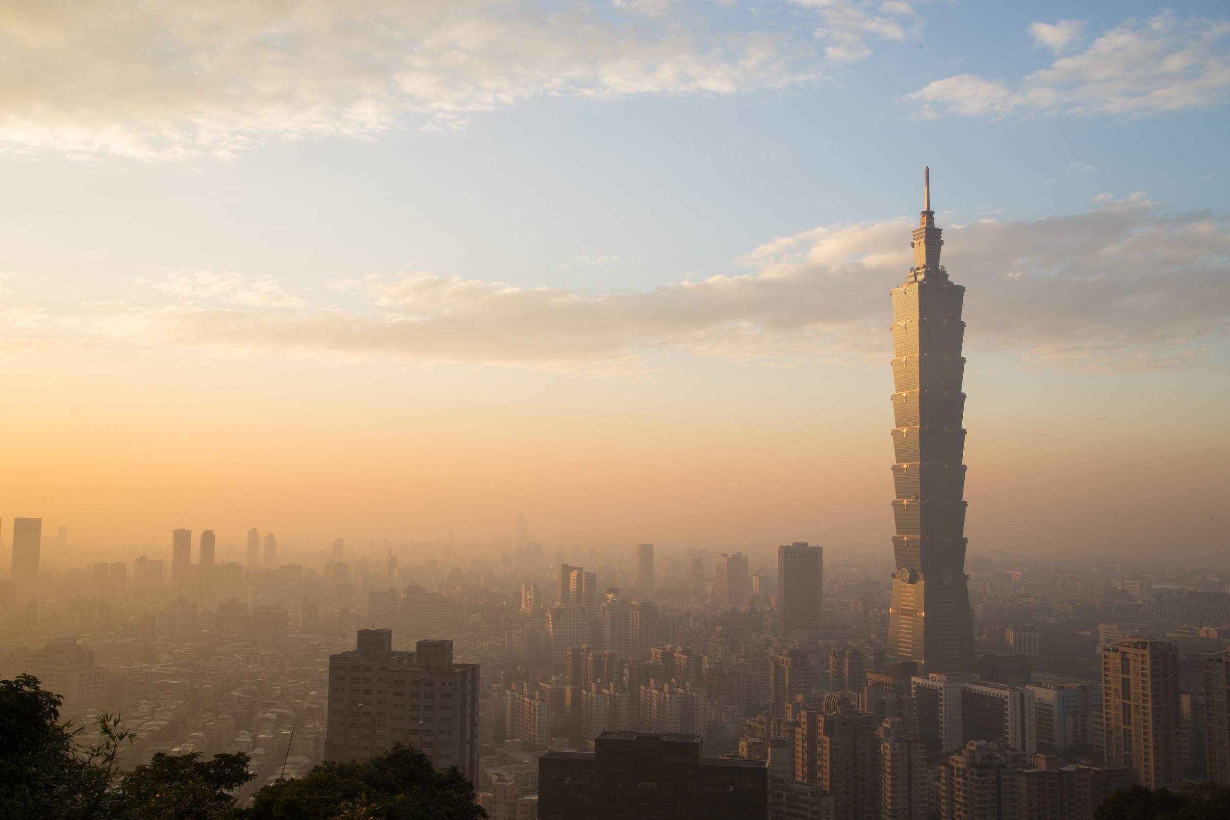 Photograph Of Taipei City Skyline In Taiwan During Sunset