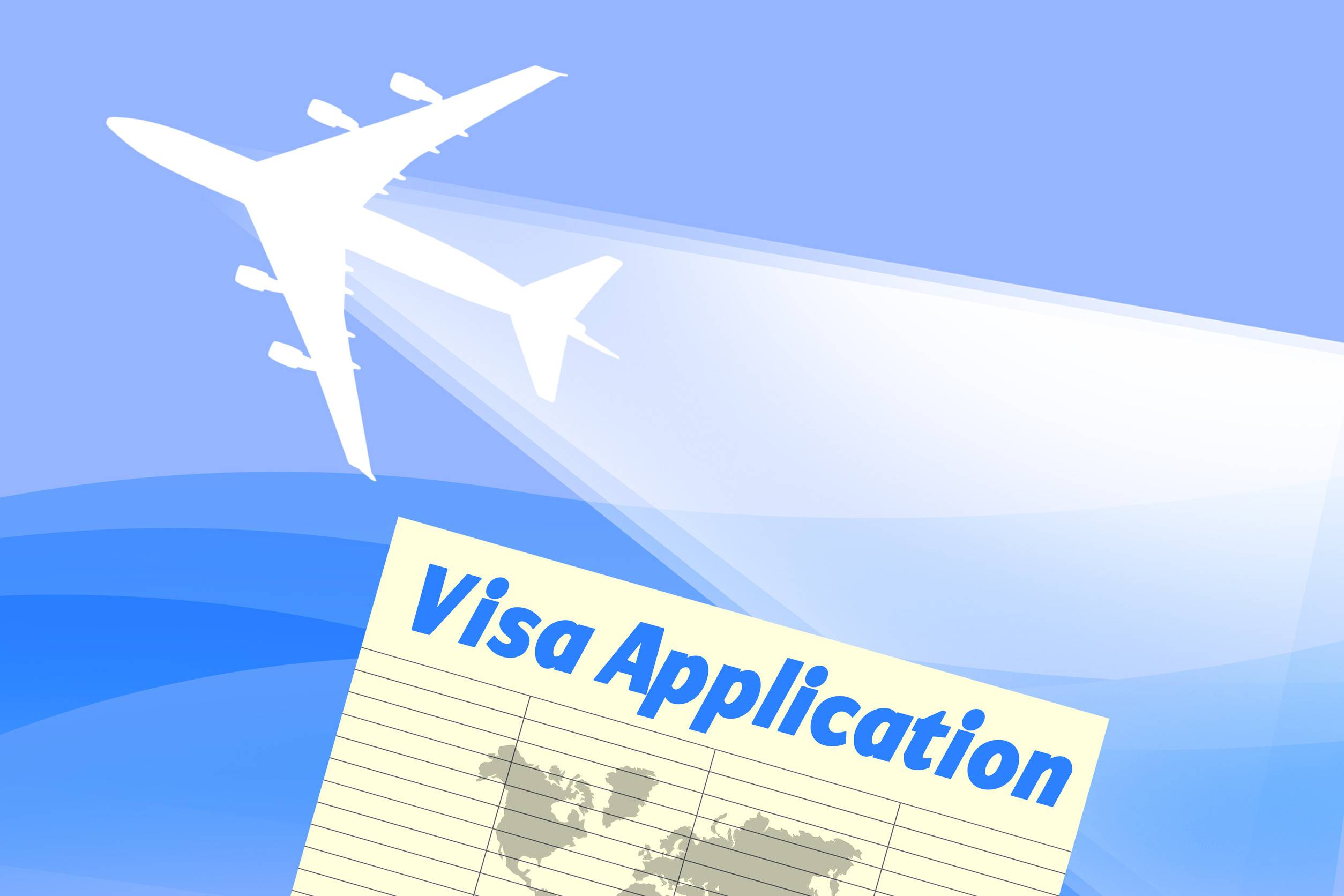 the silhouette of the plane and the visa application form vacation planning the issue of visas