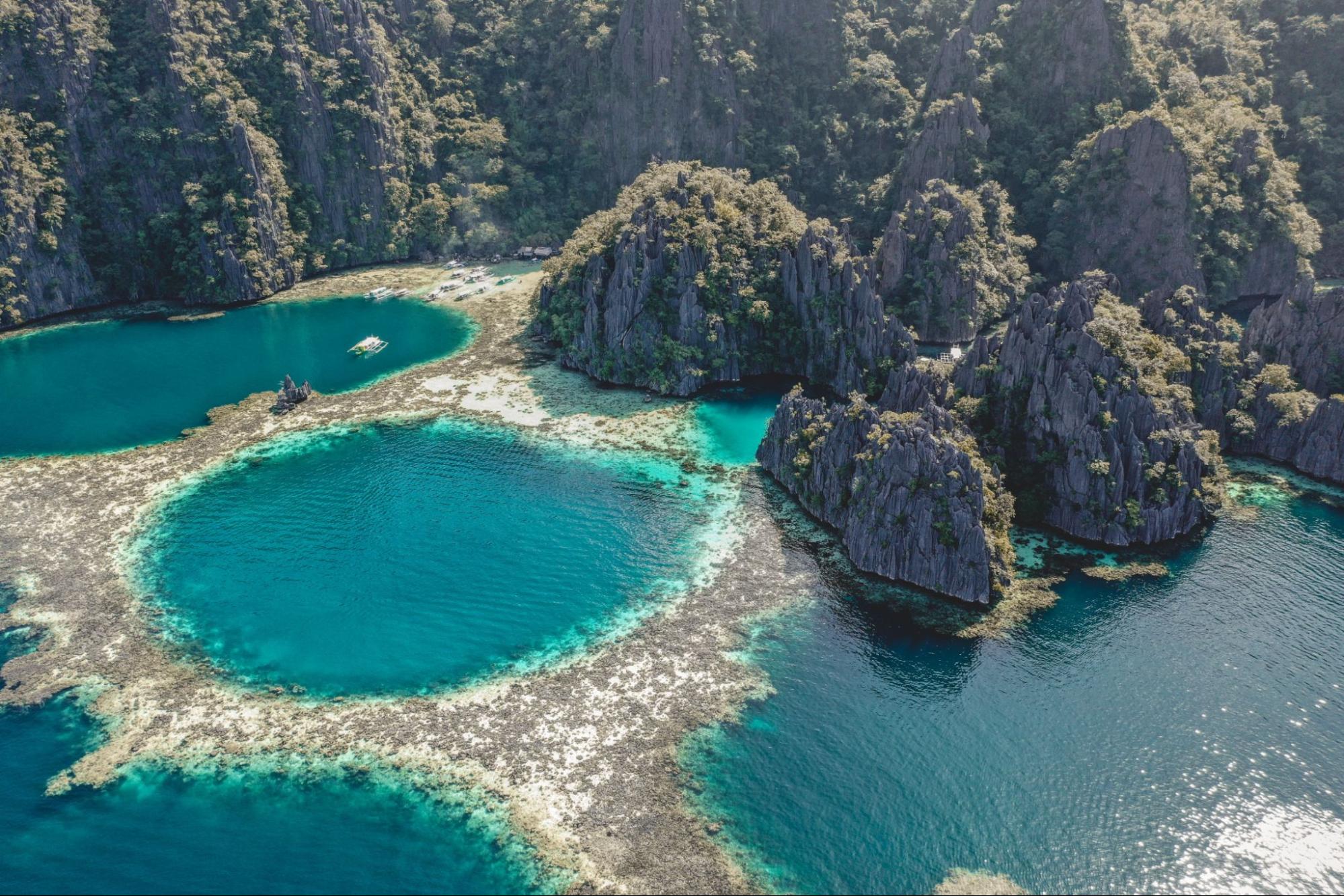 Aerial view of the Twin Lagoon in coron island, Palawan, Philippines Aerial view of the Twin Lagoon in coron island, Palawan, Philippines