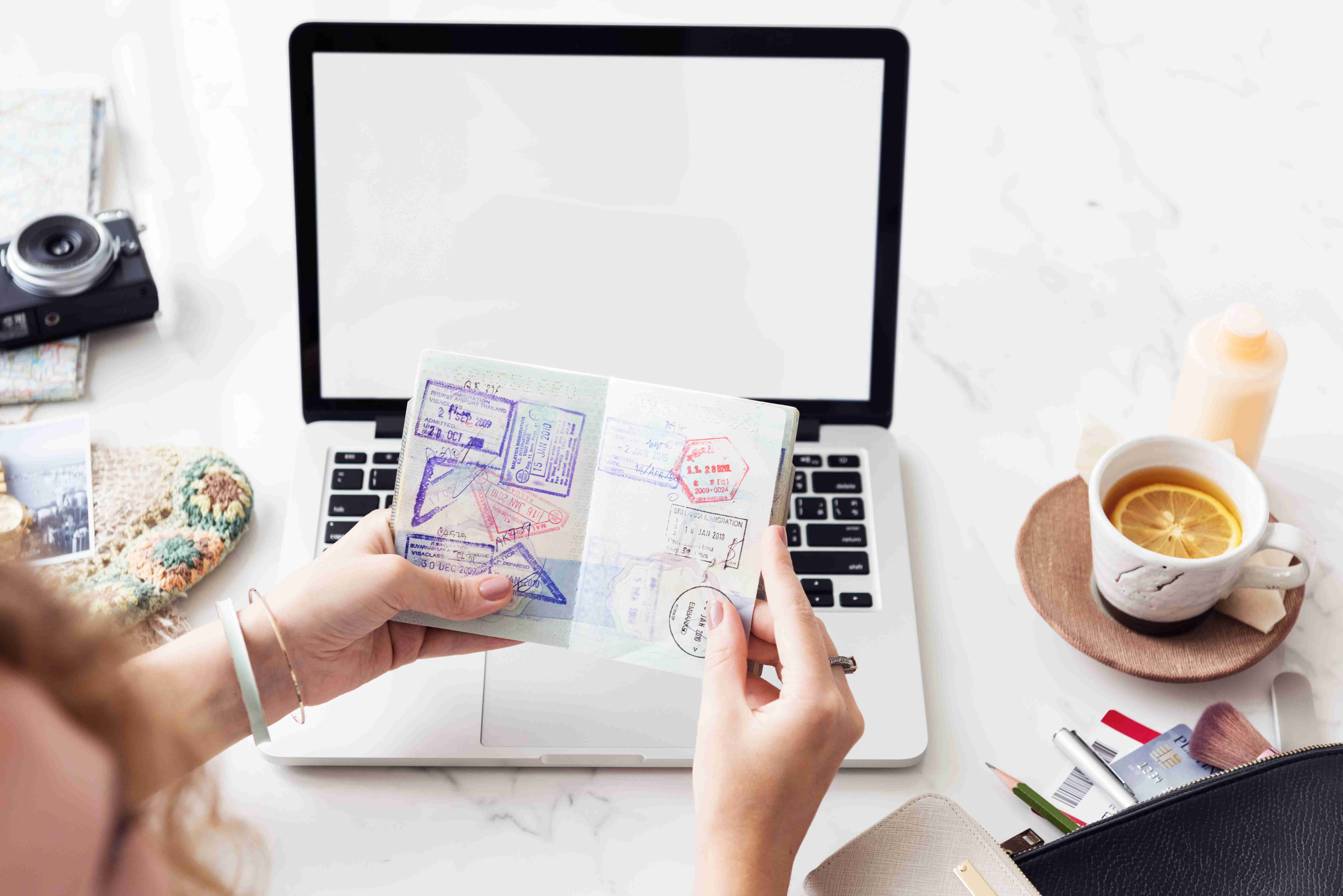 Woman traveler planning trip journey concept